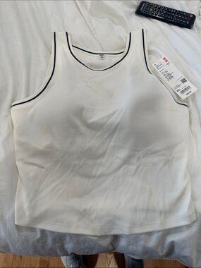 Uniqlo White Tank Top with bra and Black Trim